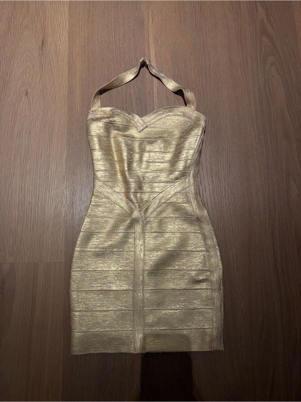 House of CB Gold Shimmer Halter Mini Dress